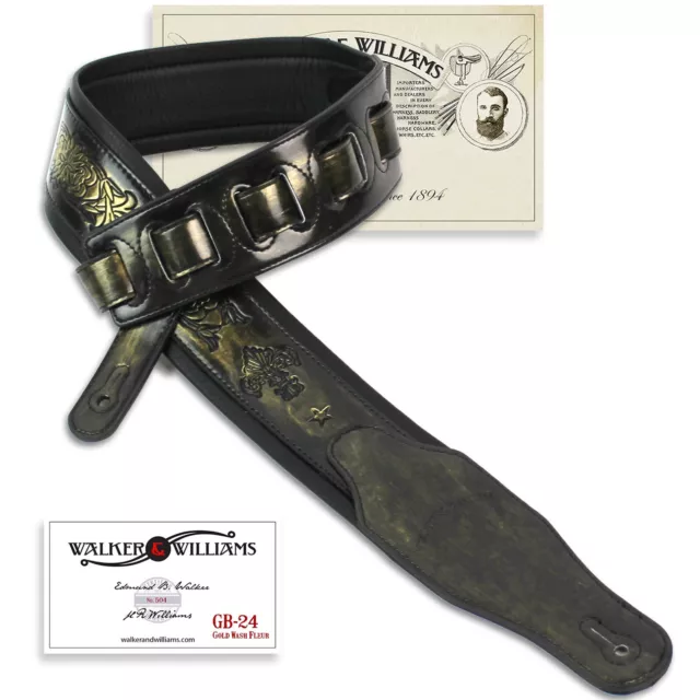 Walker & Williams GB-24 Gold Wash Strap with Fleur De Lis & French Chain Design