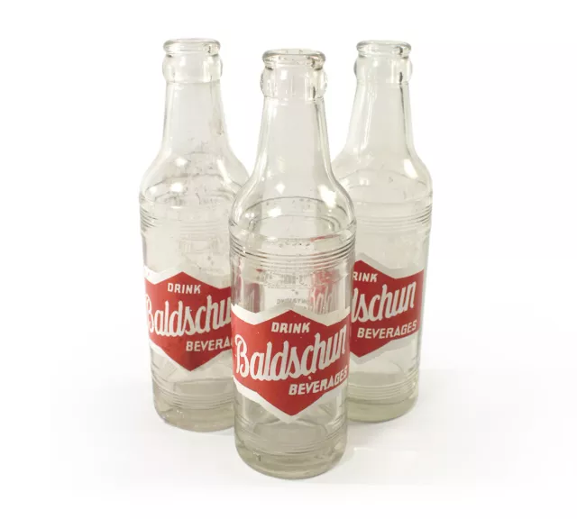 Antique Vintage Baldschun Beverages 7 oz. Ribbed Glass Soda Bottle Ohio bottles