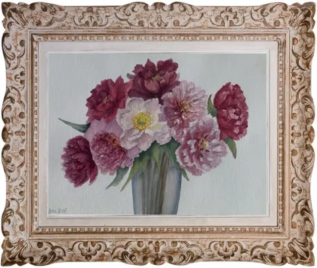 Suzanne Provot (1931-2022) Superbe Peinture Bouquet de Fleurs Aux Oeillets (39)