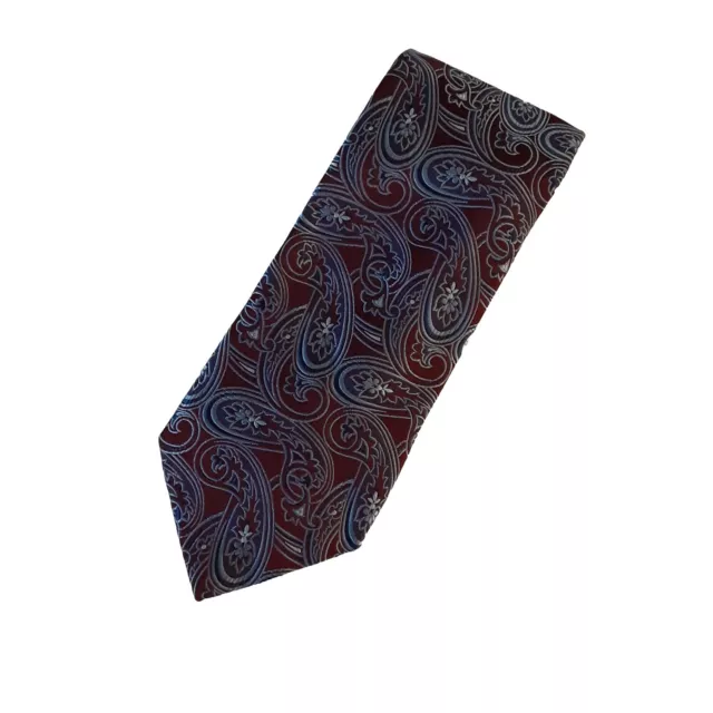 CANALI Men's Blue Burgandy Paisley 100% Silk Luxury Tie Italy