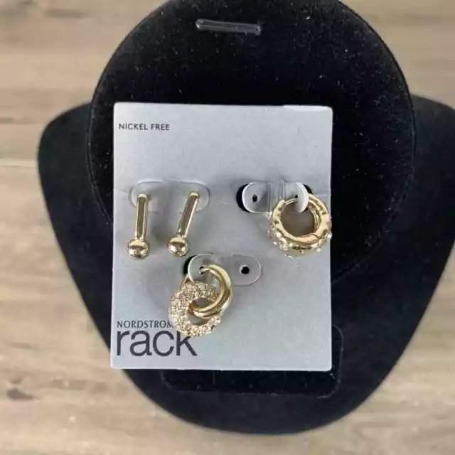 Nordstrom Rack Gold Tone Earrings Bar Rhinestone Huggie Link Drop - 4 pcs