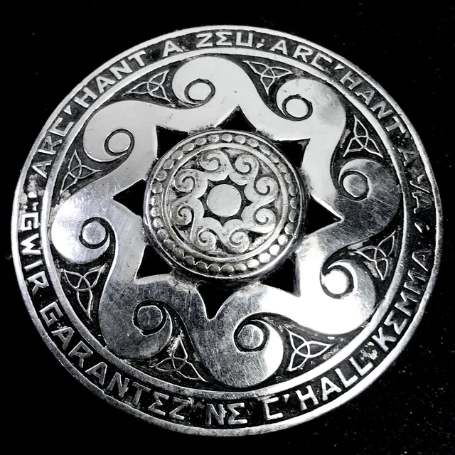 BROCHE argent massif KELT bijoux bretons VIE et BONHEUR fleur TREFLE