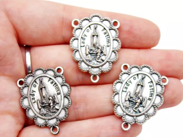 Silver Tone Lot of 3 Our Lady Fatima Pendant Medal Rosary Centerpiece 1.25 In