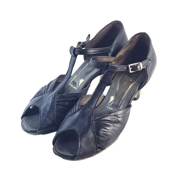 Freed of London Womens Black Leather Open Toe Dance Shoes Size 4 N