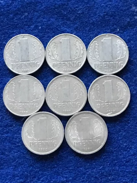 Lot 1 Pfennig 1961-1981 (8 Münzen), DDR (2128)