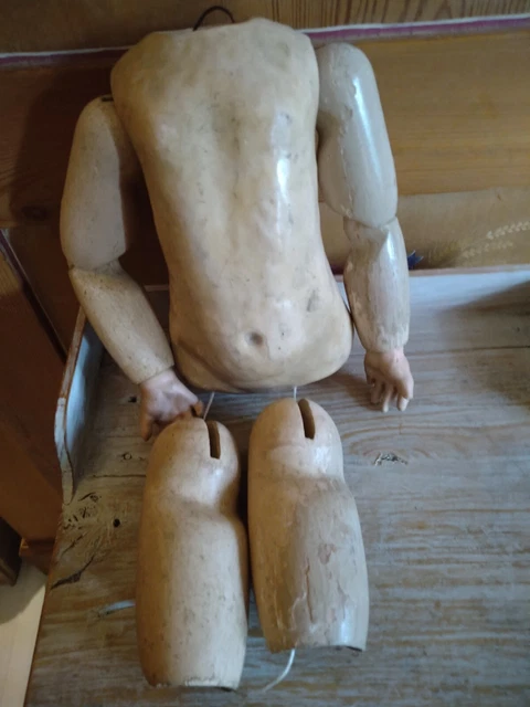 Poupée Ancienne Porcelaine ALMA 29cm - Corps Cuir - France - RARE