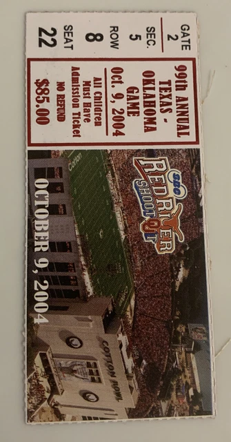 2004 Oklahoma Sooners Texas Longhorns Football Ticket Stub Cotton Bowl Dallas