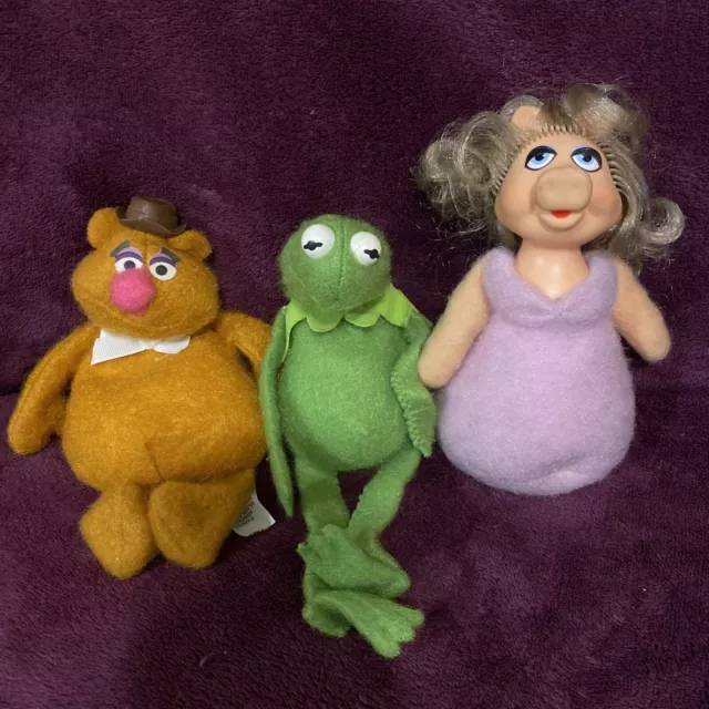 1979 Fisher Price Jim Henson Muppets Kermit The Frog & Fozzie Beanbag Plush Lot