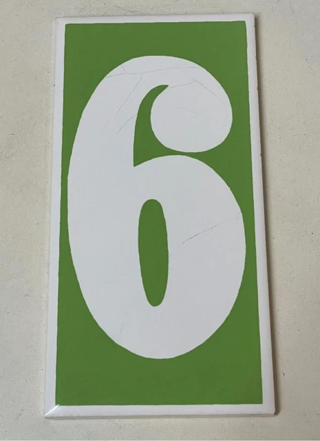 Design Council London 1960s 70s Pottery Number Tile No. 6 / 9 Lime Green & White
