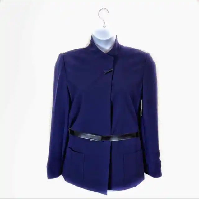 CC Collection Blazer Women Size 12 Vintage New Navy Long Sleeve Belted MSRP 179