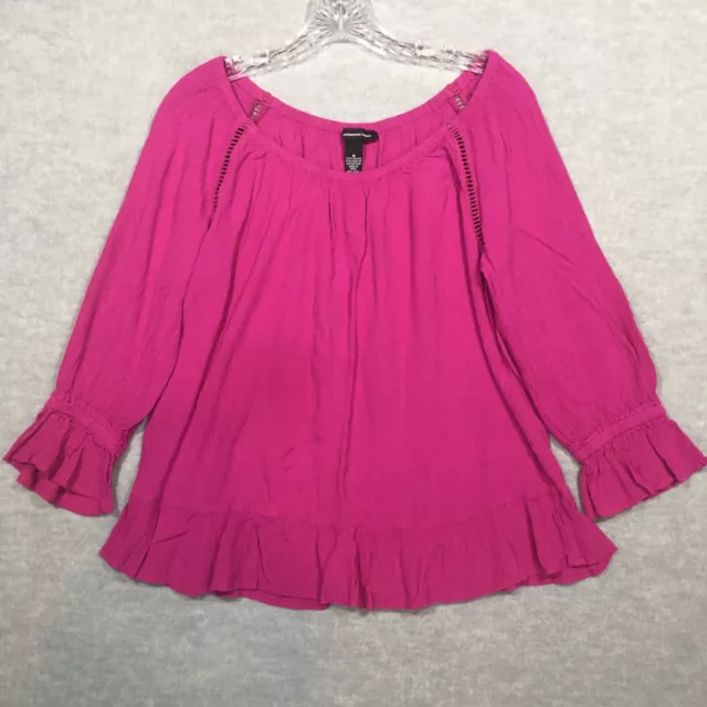 INC International Concepts M Magenta Crepe Peasant Blouse Off-Shoulder Ruffled