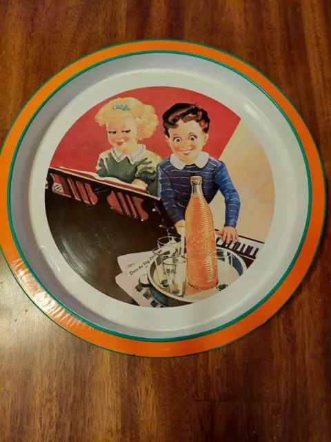 Vintage Orange Crush Soda Advertising Tin Serving Tray 1979 13.5" Kids Piano