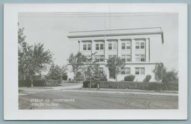Finley North Dakota~Steele County Court House~Fire Hydrant~Hedges~c1950 RPPC