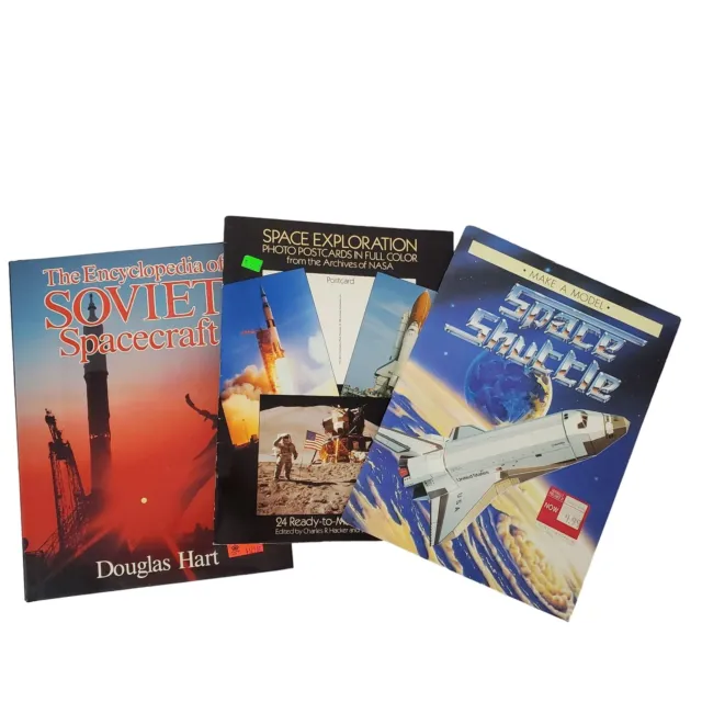 Bundle of 3 Space Exploration Books, Shuttle Model, Postcards NASA 1980's