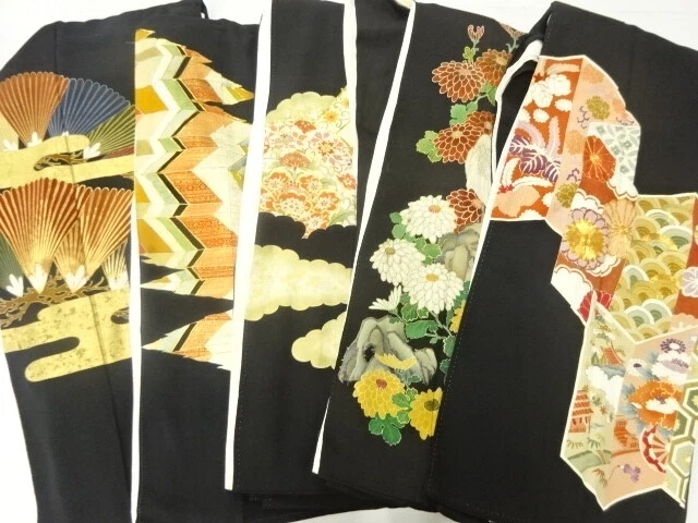 46180# Japanese Kimono / Antique Tomesode / Set Of 5