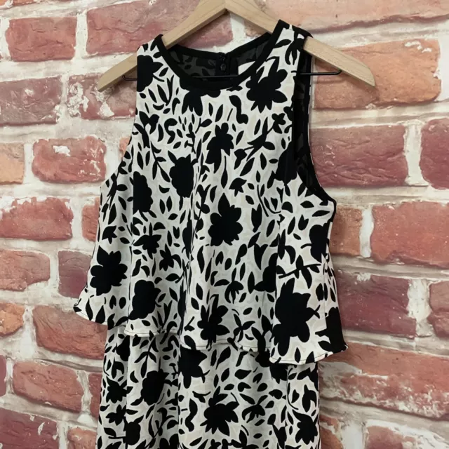 Ann Taylor Loft Dress Womens 8 Tall Tan Black Shadow Floral Sleeveless Zip Up 3