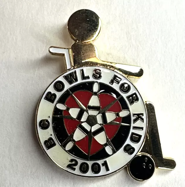 2001  Bowling BC Wheelchair Kids Heart Love Club Bowls Ball Pins Hat Lapel Pin