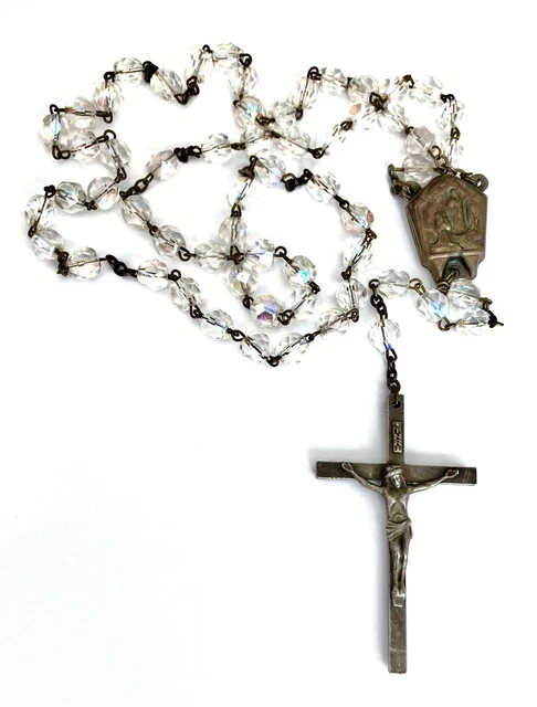 DE COLECCIÓN FRANCIA Plata Facetada Aurora Boreal Cristal LOURDES AGUA BENDITA Rosario