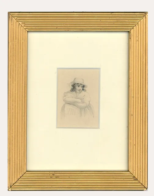 Framed 19th Century Graphite Drawing - Contemplating Life by the Milestone