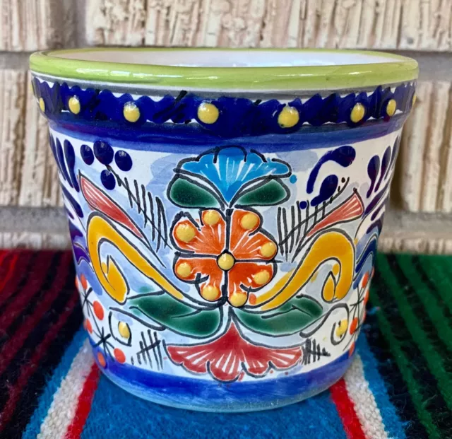 Mexican Ceramic Flower Pot Planter Folk Art Pottery Handmade Talavera #10