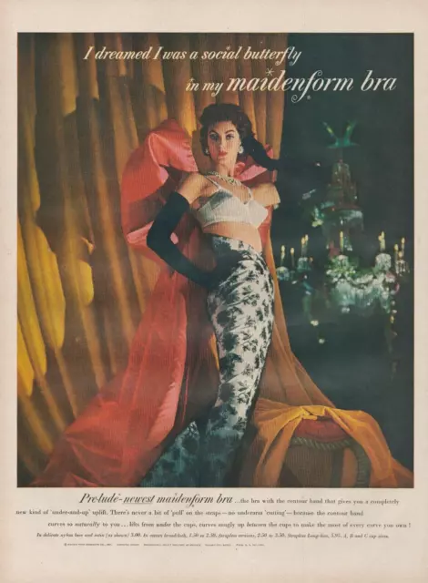 1955 PRE-LUDE MAIDENFORM Bra I Dreamed I Was A Social Butterfly Print Ad  £9.40 - PicClick UK