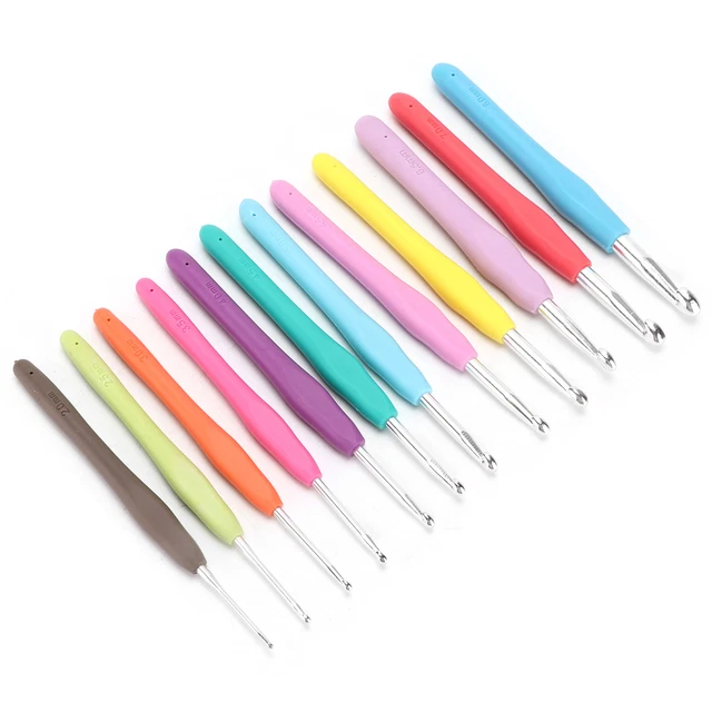 02 015 Agujas de tejer ganchos de ganchillo luz colorida 12 piezas silicona TPR para