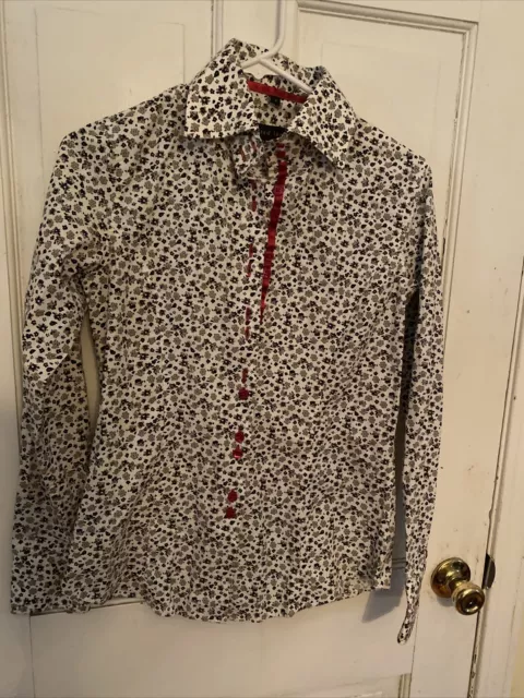 Jared Lang Brown Floral Long Sleeve Button Down Shirt, Red Buttons Size 3 (M)