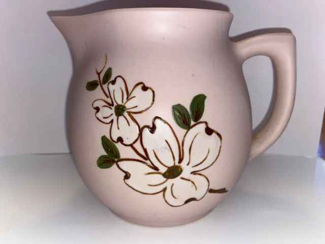Pigeon Forge Tennessee Art Pottery Creamer Pitcher Dogwood Blossom Blue Interior