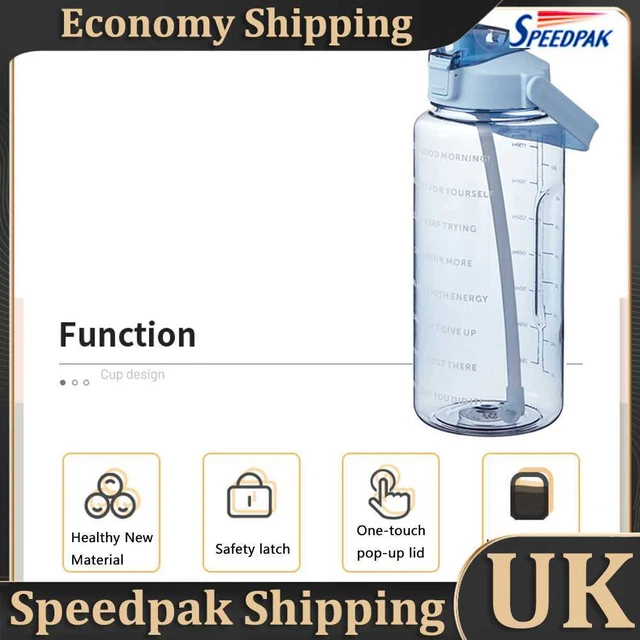 NEW Water Bottle Cup Sport Straw Drinking Jug with Time Scale Stickers (Blue)
