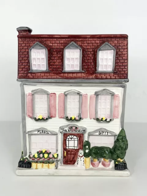Sherwood Brand Cookie Jar The Flower Store 1999 Ceramic Victorian House sm chip