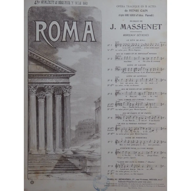MASSENET Jules Roma Opéra No 4 bis Chant Piano 1912