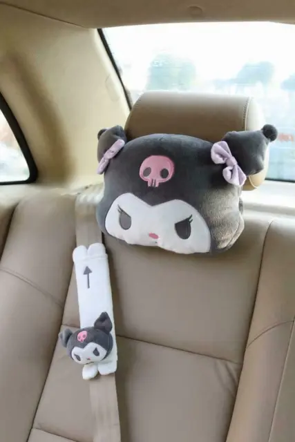 2pcs Cute Anime Kuromi Auto Car Neck Pillow Soft Plush Headrest Seat Pillows