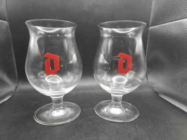 Duvel Moortgat Belgian Ale Red D Tulip Beer Glass 6 1/2" Tall. Set Of 2.