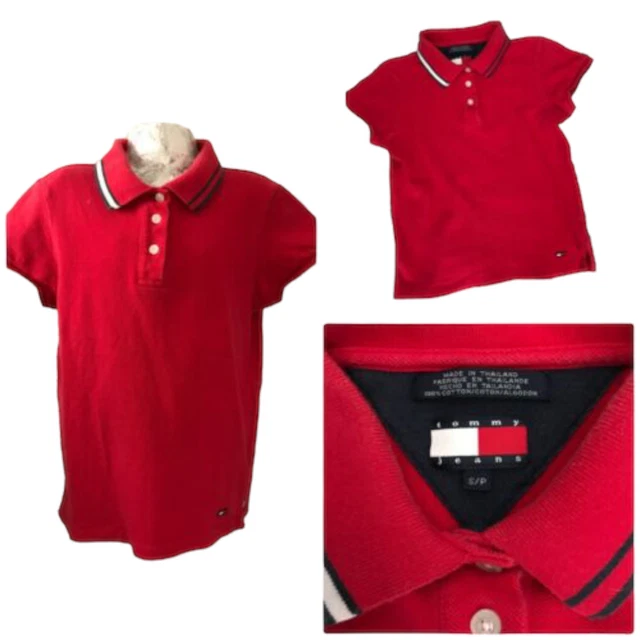 Girls Tommy Hilfiger Polo Shirt Age 8 Red Cotton Mesh Short Sleeve Logo Polo