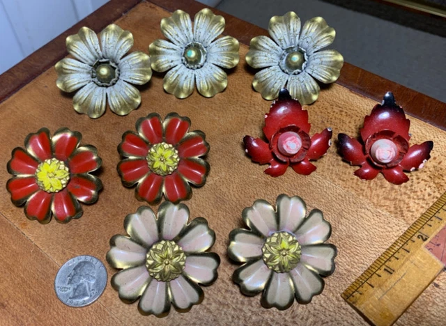Vintage Flower Curtain Tie Back Push Pin Tacks Lot 9 Metal Vintage 4 Styles
