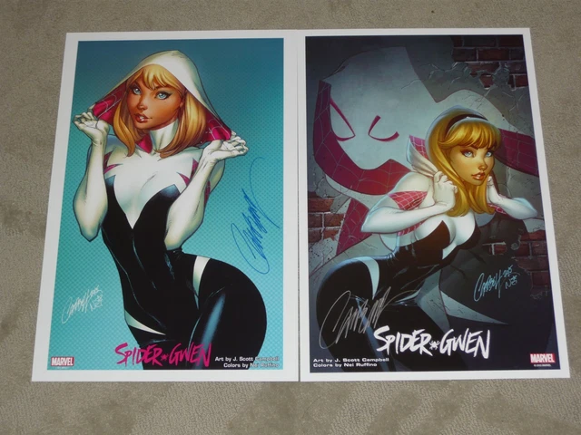 SPIDERGWEN ART PRINT SET OF 2 SIGNED EDITION BY J SCOTT CAMPBELL 11x17