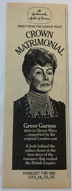 1974 NBC Hallmark Sala Di Fame TV Ad ~ Corona Matrimonial Greer Garson