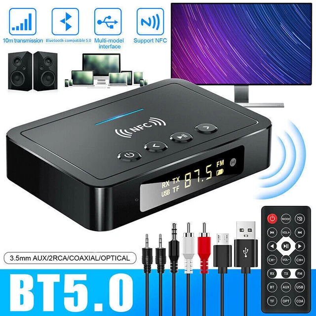 Bluetooth 5.0 Transmitter Receiver Wireless 3.5mm Adapter AUX NFC to 2 RCA Audio
