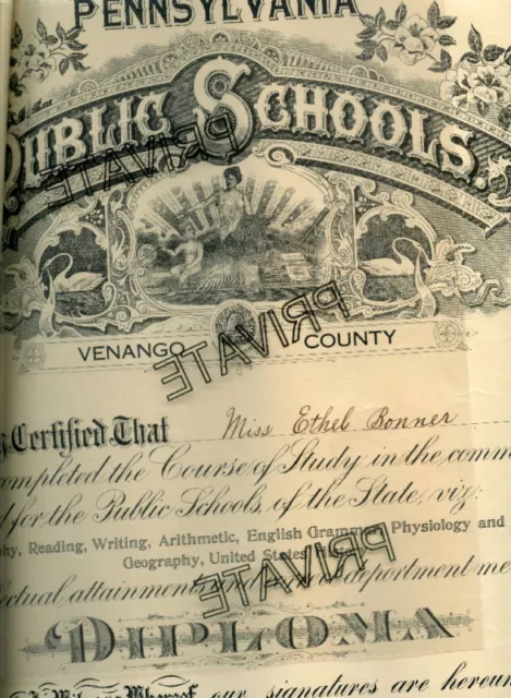 1906 BONNER Family HS Certificate-Venango County PA