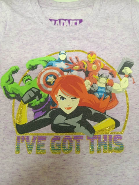 Marvel Avengers Girls T-Shirt Black Widow I Got This Kids Medium Pink Sparkle