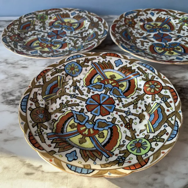 3-F&M Fischer & Mieg Hand Painted ROYAL IMARI 7.25” Plates Red Blue Gold Gilt