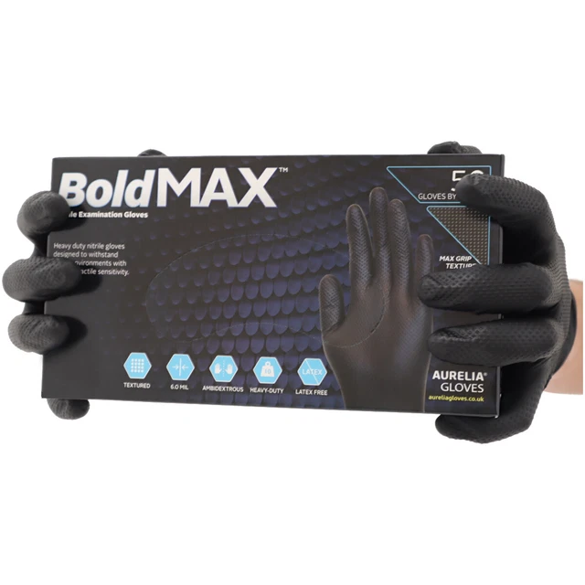 BLACK DISPOSABLE NITRILE Gloves Heavy Duty Grip Textured Powder and