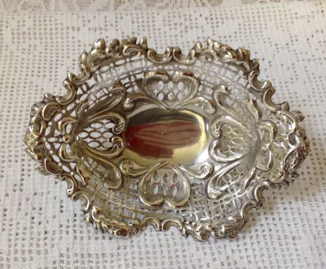 1897 John Millward Banks Solid Silver Repoussed & Pierced Bon Bon Bowl, Dish 83g