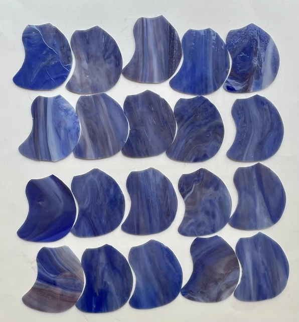 Stained Glass Art Pieces Lot Of 20 Blue Wispy Scrap Design Supplies