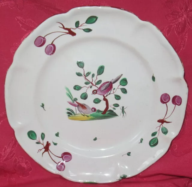 Assiette En Faience Des Islettes / Luneville /Strasbourg Oiseaux Insecte Cerise