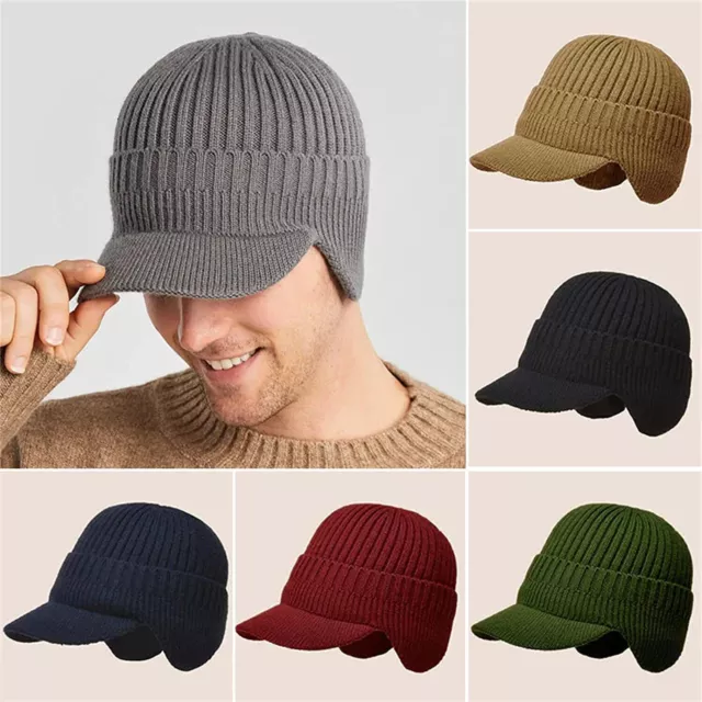 Herren Wintermütze Strickcap Wintercap Damen Strickmütze Schirmmütze Ohrenschutz