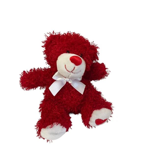 Wal-Mart Red Teddy Bear Snuggly Soft Plush Stuffed Toy White Bow 9"