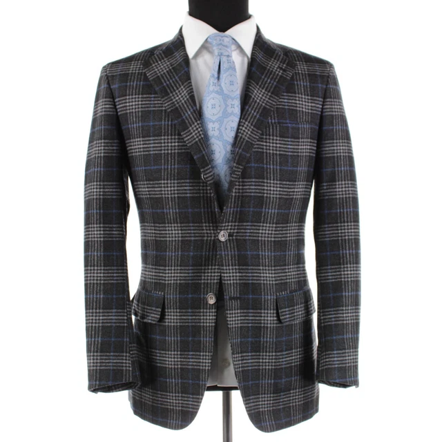 Kiton Sport Coat Size 48 38R US Black Gray & Blue Plaid Vicuna/Cashmere/Silk Kiton Sport Coat Size 48 38R US Black Gray & Blue Plaid Vicuna/Cashmere/Silk