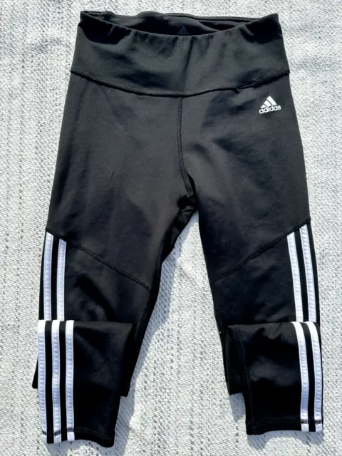 Adidas Leggings Small Black Stretch 3 White Stripe Activewear  Climalite Womens