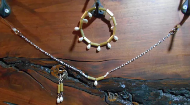 Handmade Necklace, Bracelet, & Pierced Earrings Set - Brown Glass Beads & Pearls